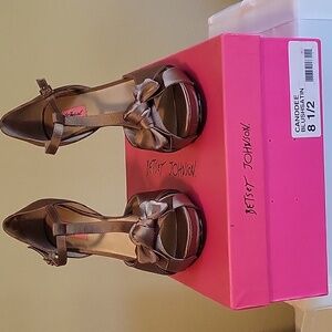 Betsey Johnson Bronze T-Strap Heels with Bow